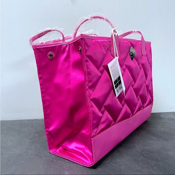 Kurt Geiger Quilted Recycled Top Zip Expandable Shopper Fushia Pink Tote Bag - Picture 3 of 11